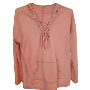 Caslon Blush Pink Lace-Up Hoodie | Size Small
